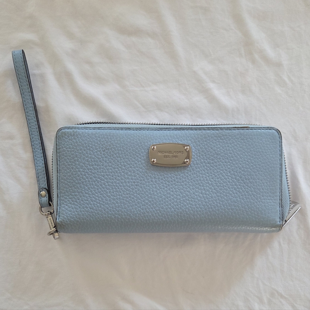 Michael Kors Blue Pebbled Leather Wristlet Wallet
